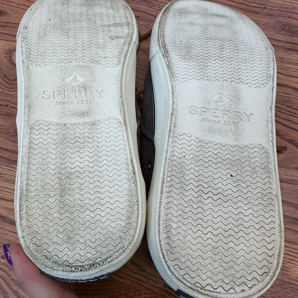Sperry Gray Canvas Boat Shoes Great condition, leather laces Men’s US Men’s 8